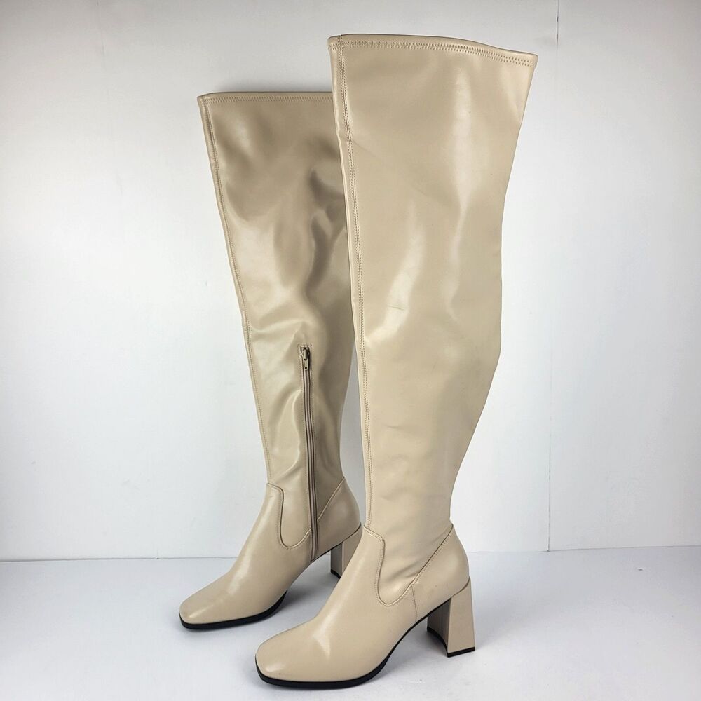 Open Edit Women's Briar Over the Knee Boots In Cream Vanilla Shoe Size 10